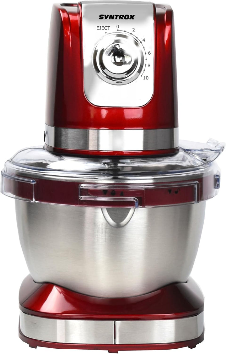 Syntrox Germany KM-600W Küchenmaschine Knetmaschine Mixer, Edelstahl-Behälter, 4 Liter, rot