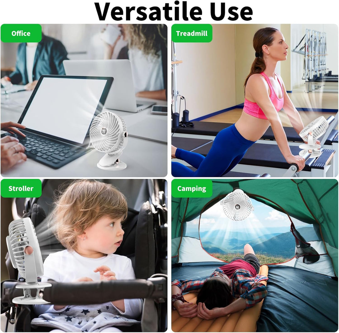 Schreibtischventilator, Mini-Ventilator, USB, leise, mit LCD-Display, 6000 mAh, kleiner Ventilator,