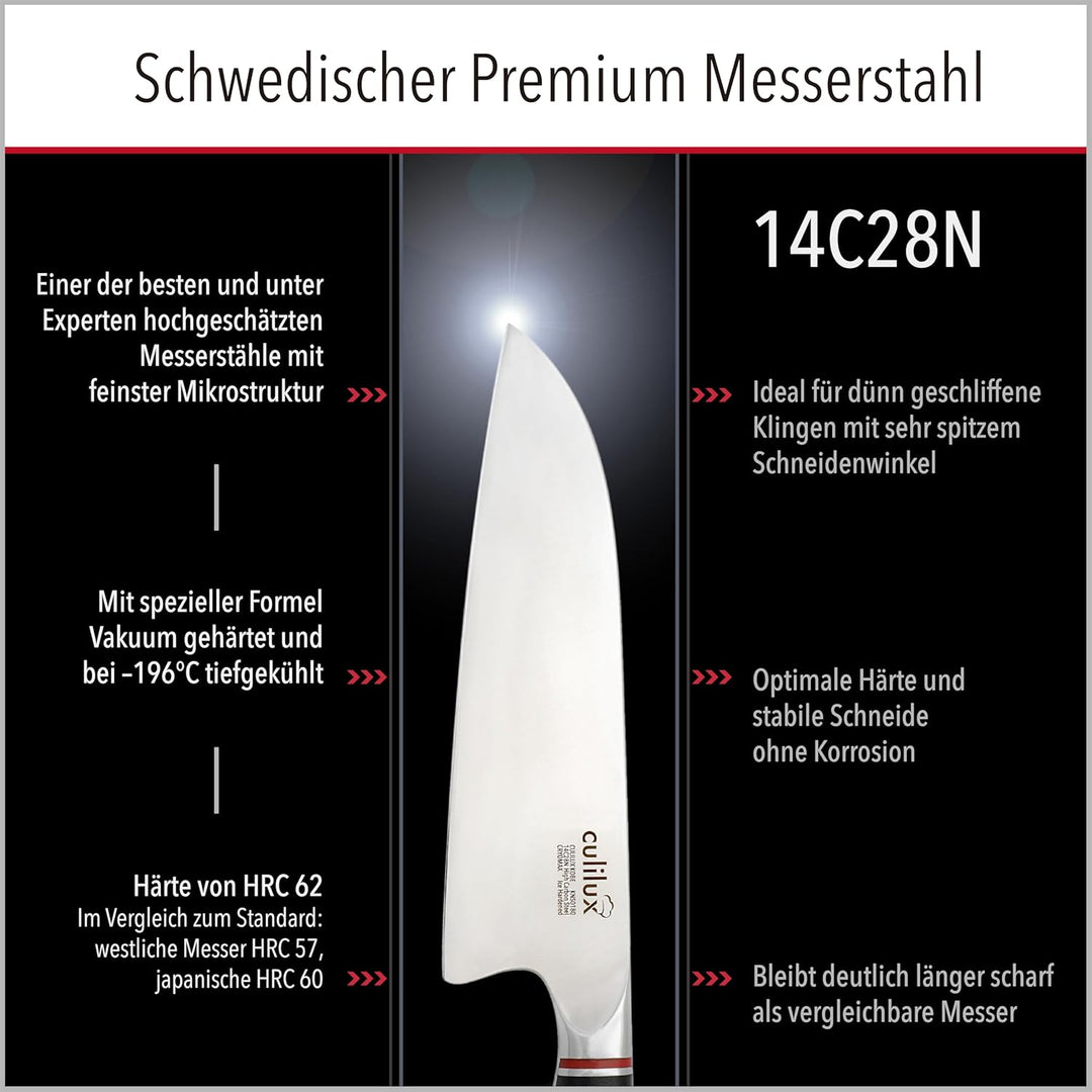 culilux Kobe N63 Santoku Messer 18 cm extrem scharfes japanisches Profi Küchenmesser aus schwedische