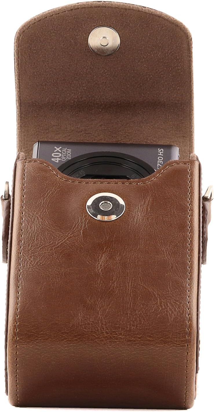 MegaGear Panasonic Lumix DC-TZ200, ZS200 Schutzhülle aus Leder mit Schultergurt, Dunkelbraun