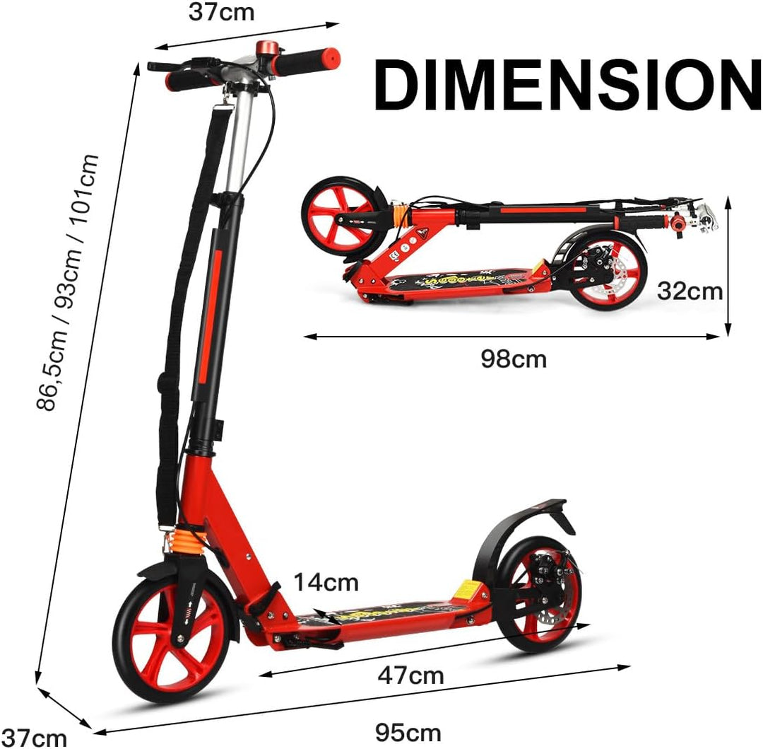 KOMFOTTEU Tretroller klappbar & höhenverstellbar, Scooter mit PU-Räder & Kingel, Kickscooter Cityrol