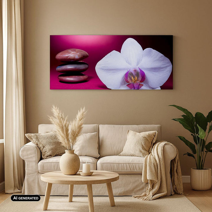 Wandbilder Dekoration Wohnzimmer Spa braune Steine weisse Orchidee Panorama Bilder auf Leinwand 120x
