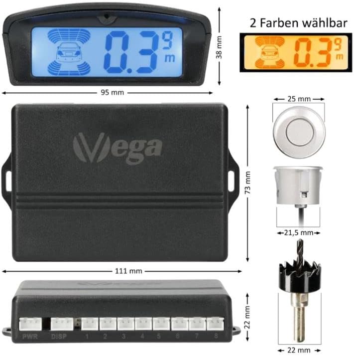 VSG24 Premium Kombi Einparkhilfe mit Display zum nachrüsten am Auto, PDC Parksensoren Vorne Hinten m
