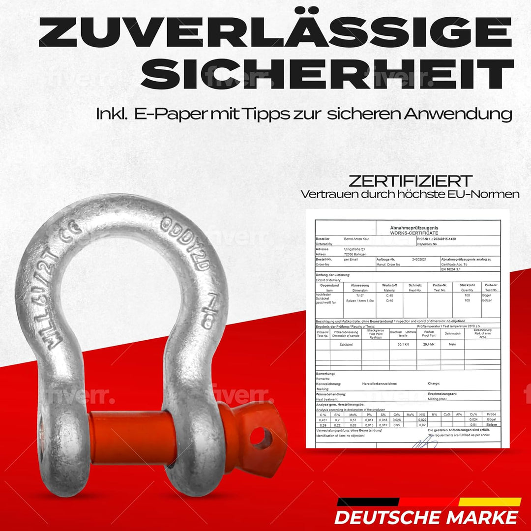 geschweifte Schäkel mit Augenbolzen | Traglast/WLL 0,33t-8,5t wählbar | Aus feuerverzinktem hochfest