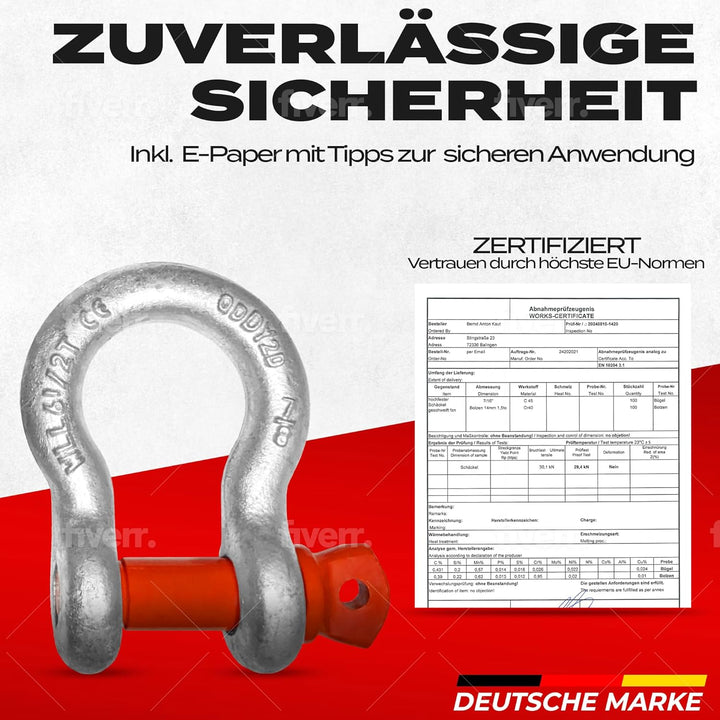 geschweifte Schäkel mit Augenbolzen | Traglast/WLL 0,33t-8,5t wählbar | Aus feuerverzinktem hochfest