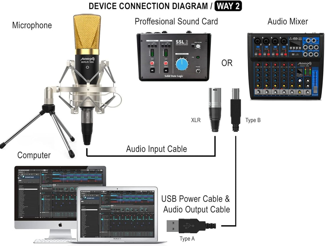 Audibax Berlin 1800 Gold Pack Micrófono Studio Gran Diafragma