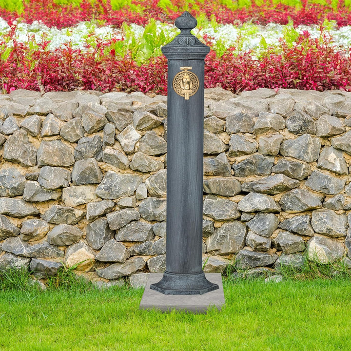 Relaxdays Standbrunnen Antik, mit Wasserhahn, HBT: 84x21,5x25 cm, Wasserzapfsäule Garten, Terrasse,