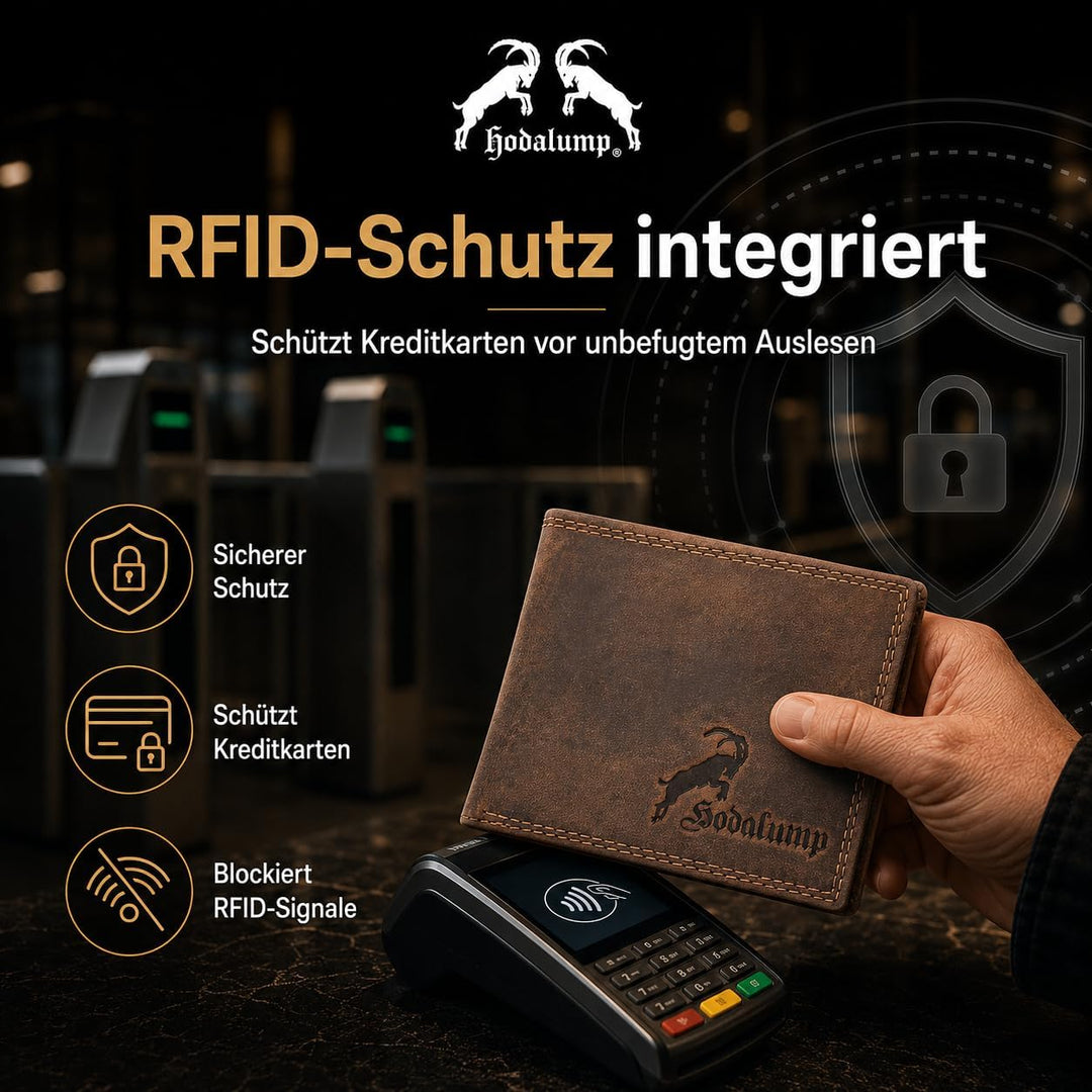 hodalump Echt-Leder Geldbörse • Geldbeutel für Damen und Herren mit RFID-Schutz • Portmonee mit Münz
