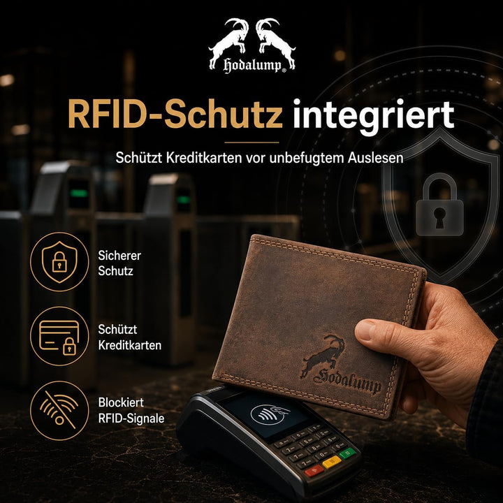 hodalump Echt-Leder Geldbörse • Geldbeutel für Damen und Herren mit RFID-Schutz • Portmonee mit Münz