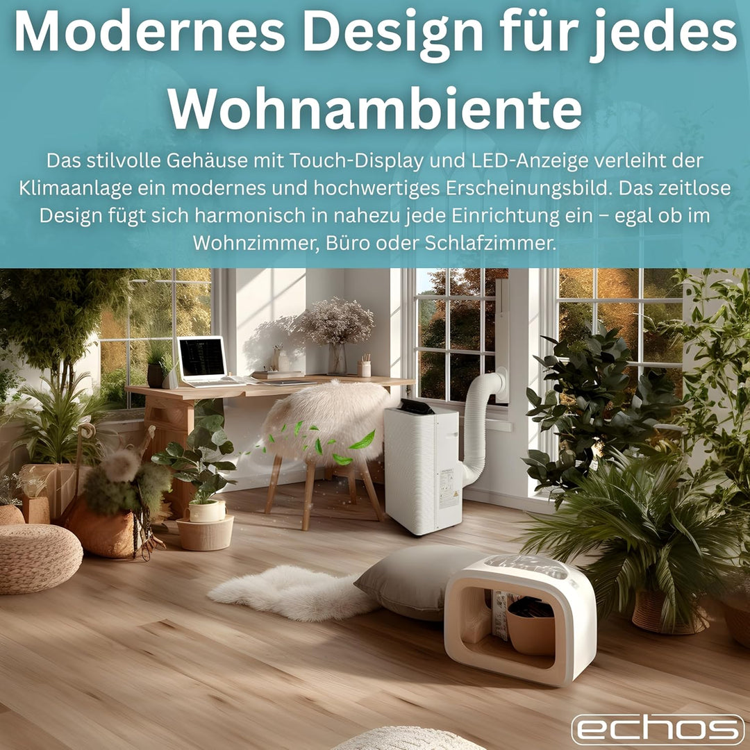 Echos® Mobile Klimaanlage 12.000 BTU mit Abluftschlauch WiFi & Fensterabdichtung Mobiles Klimagerät