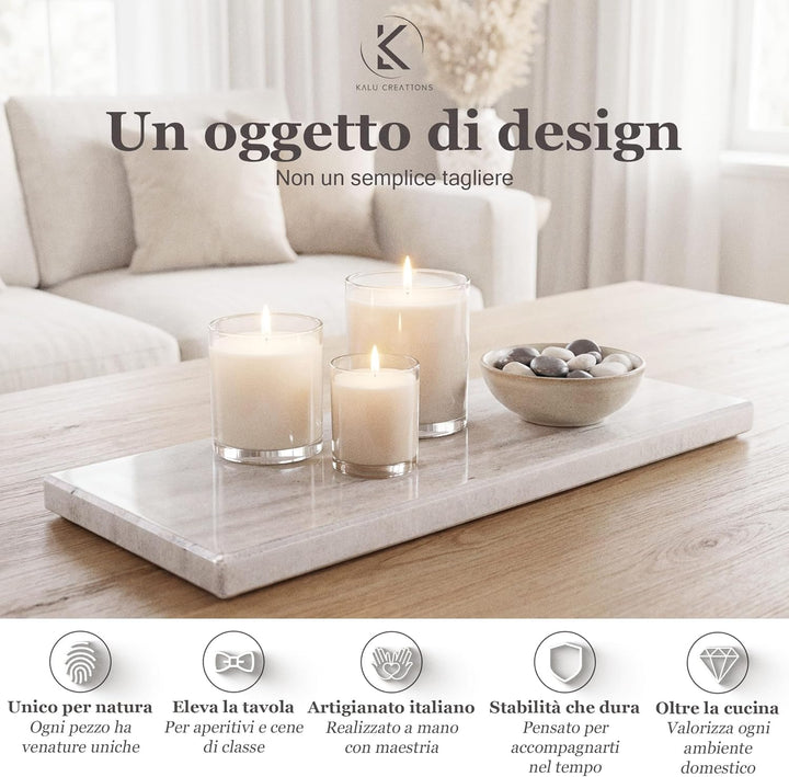 Marble Table – Schneidebrett aus weissem Marmor, 40 x 30 cm, elegant, glänzend, natürlich, ideal für