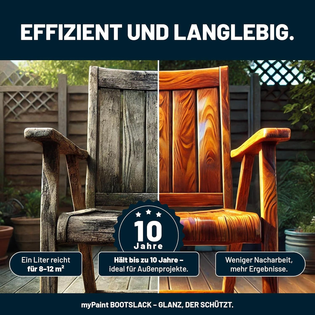myPAINT® 1K erstklassiger Bootslack &amp; Yachtlack (3x750ml, weiss) langlebiger Bootslack Holz- profess