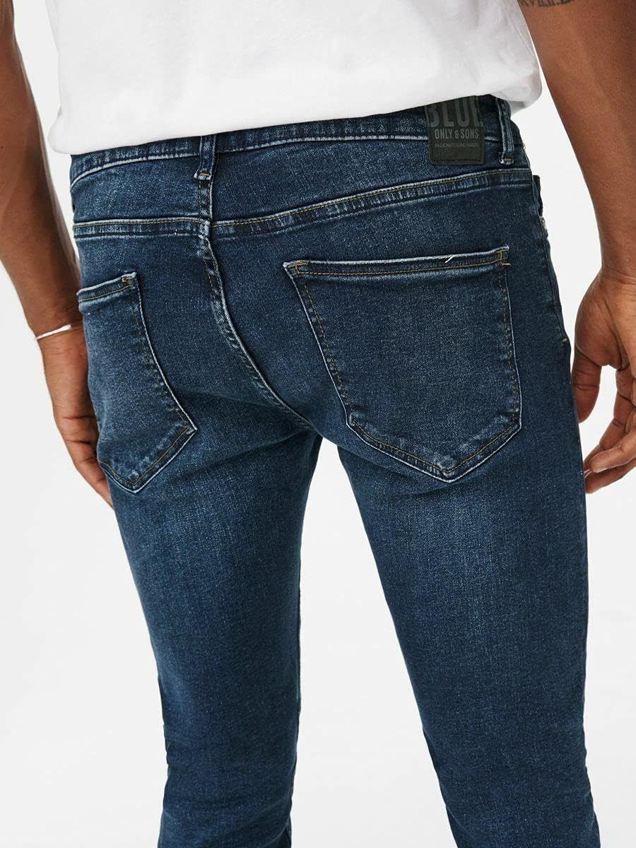 ONLY & SONS Male Skinny Jeans Skinny Fit Mittlere Taille Jeans 29 Blue Denim, 29 Blue Denim