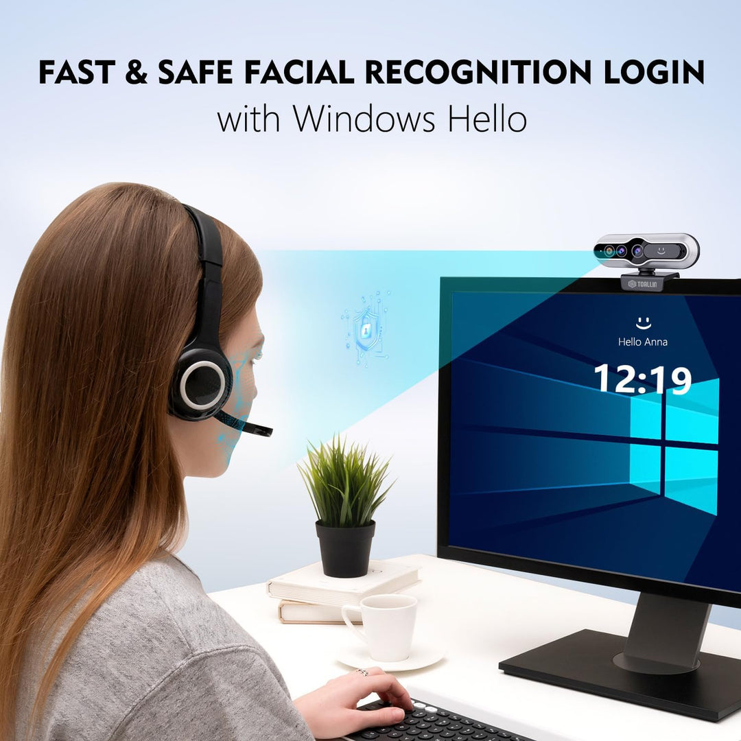 TOALLIN 2K QHD-Webcam mit Windows Hello, Gesichtserkennungs-Webcam, 5 Millionen Pixel, Computerkamer