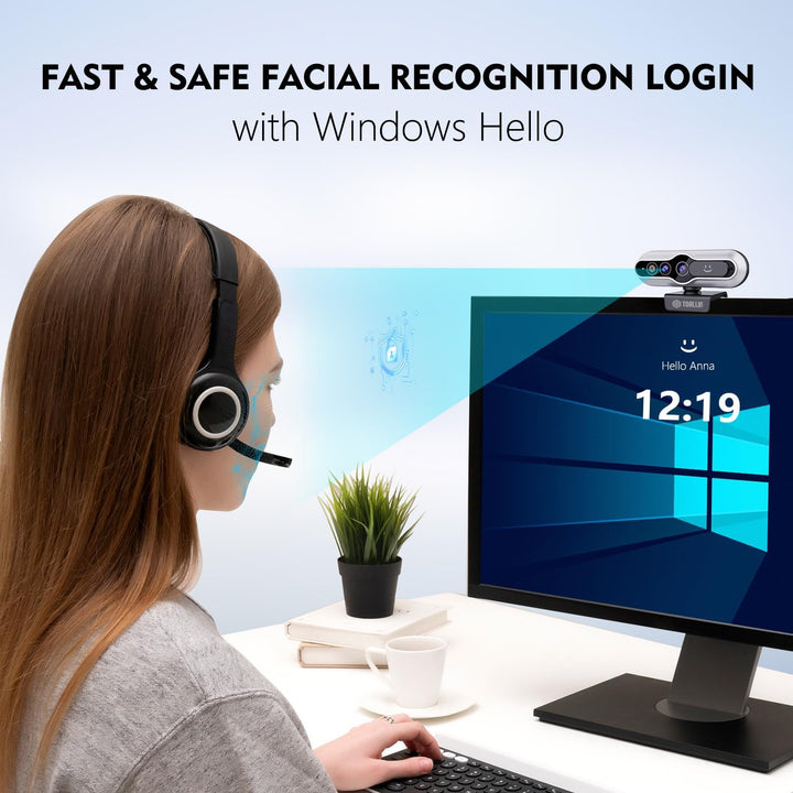 TOALLIN 2K QHD-Webcam mit Windows Hello, Gesichtserkennungs-Webcam, 5 Millionen Pixel, Computerkamer