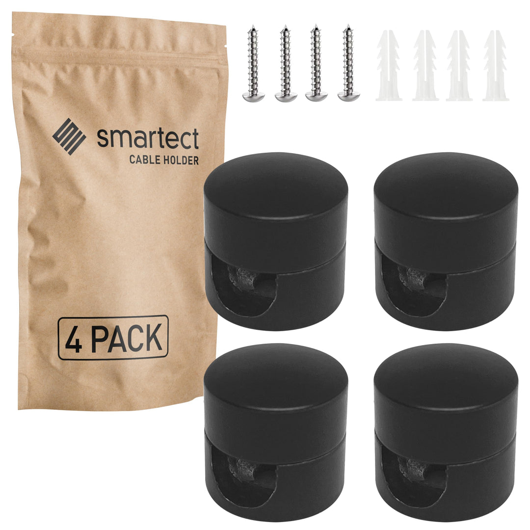 smartect Aluminium Wand- und Deckenpins für Textilkabel [4 Stück, Schwarz] Deckenbefestigung mit Sch
