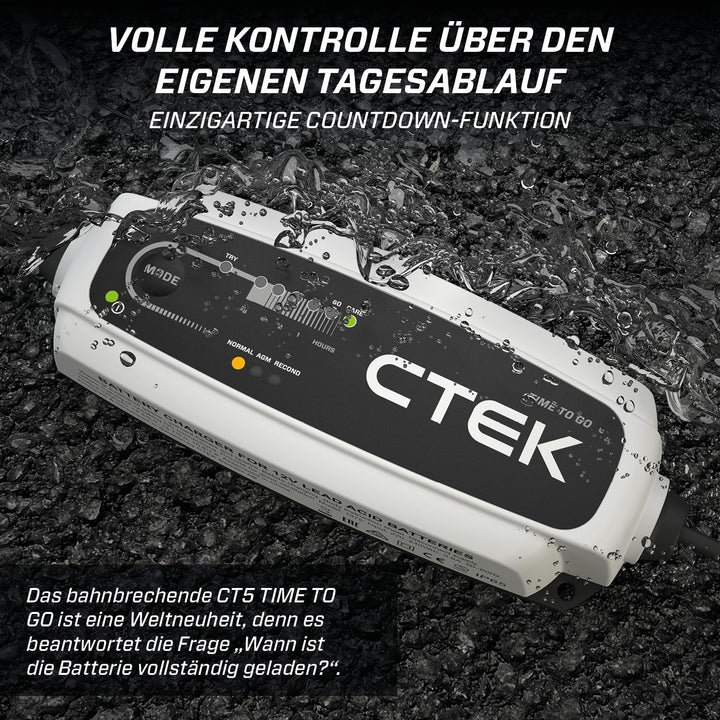 CTEK CT5 Time to Go, Batterieladegerät 12V, Batteriepfleger Mit Countdown-Funktion, Startanzeige, Ei