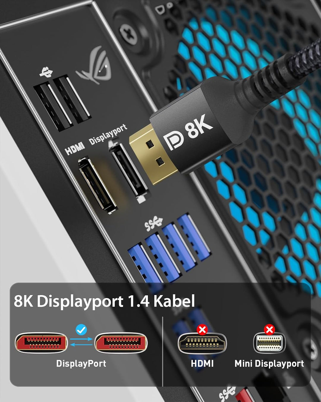 Stouchi [2Pack] DisplayPort Kabel 1.4 240Hz 3 M/10FT DP1.4 Unterstützung 8K@60Hz 4K@60Hz/144Hz/120Hz