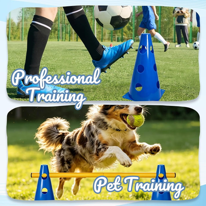 8er Agility Set für Hunde, 8 Kegel + 4 Stangen Steckhürdenset | Einstellbare Trainingshürden 24cm Hö