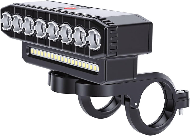 Tbest Fahrradlicht, Wiederaufladbarer USB-Scheinwerfer mit Hupe, 8 LEDs, Superhell, 6 Modi, 4000 MAh