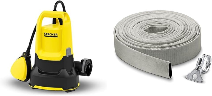 Kärcher SP 9.000 Flat flachsaugende Tauchpumpe, Fördermenge: 9.000 l/h & Gewebeschlauchset 1, 1/4 Zo