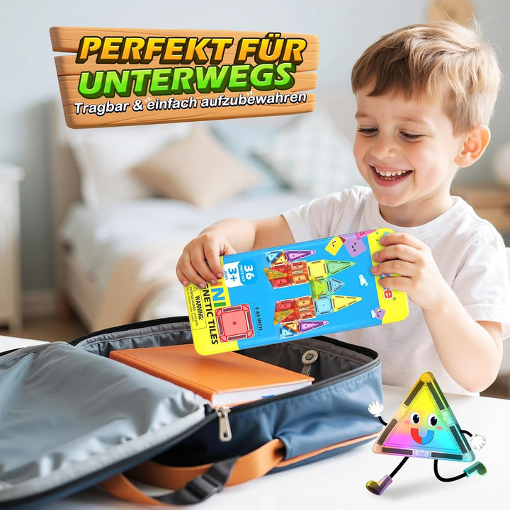 Soyee Magnetische Bausteine Reisespielzeug mit Metallbox Mini-Magnetbausteine für Kinder STEM Sensor