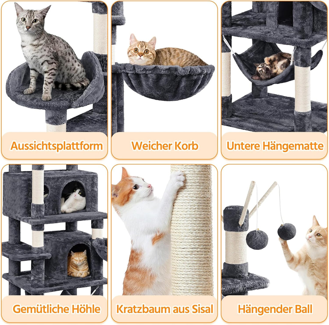 Yaheetech Kratzbaum 170 cm Katzenbaum XL Stabiler Katzenkratzbaum Kletterbaum für Katzen, mit Aussic