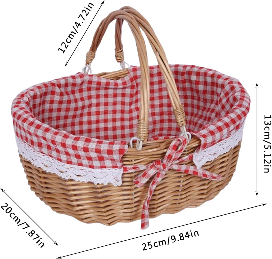 Picknickkorb aus Weide, Natural Weidenkorb mit Henkel, Handlicher Einkaufskorb aus Weide, Picknickko