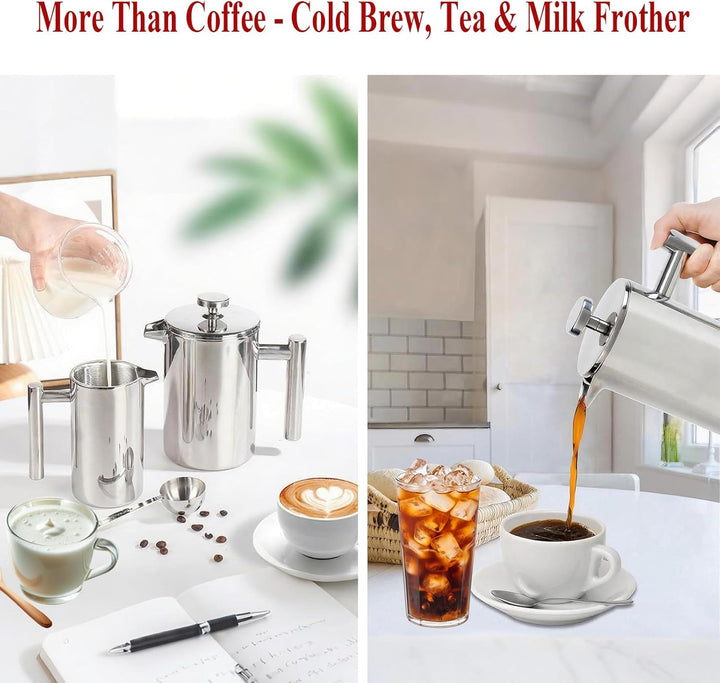 XINGYUEXUAN Edelstahl French Press – Premium Kaffeepresse mit Thermo-Funktion – Kaffeebereiter mit d