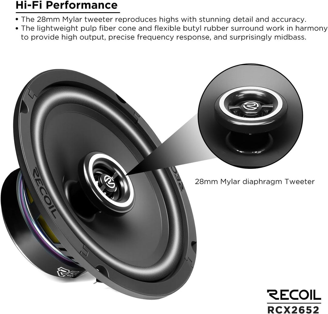 RECOIL RCX265 Echo Series 16,5 cm (6,5 Zoll) 2-Wege-Koaxiallautsprecher, 100 W RMS / 200 W Spitze, P