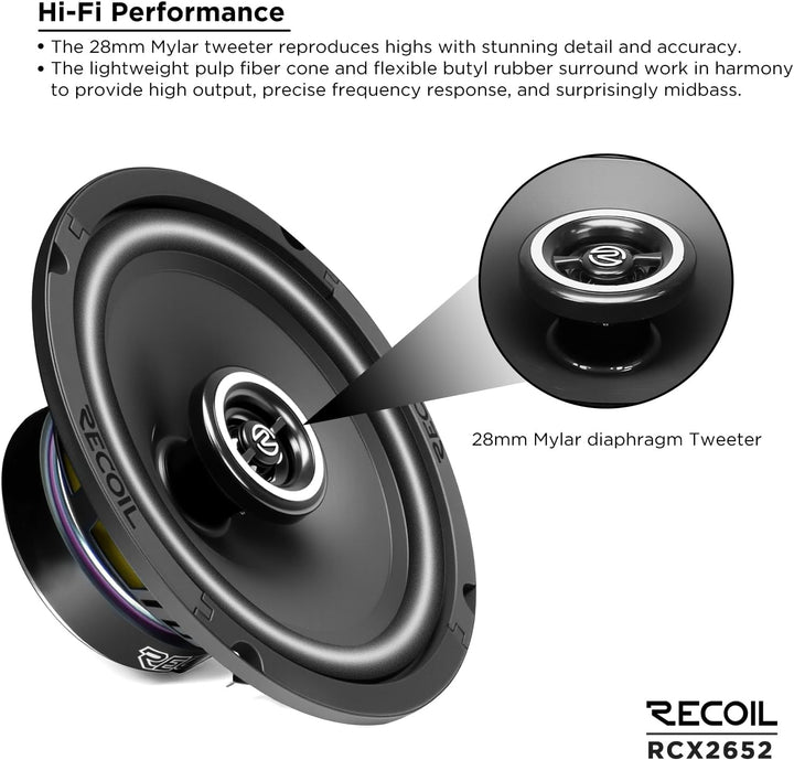 RECOIL RCX265 Echo Series 16,5 cm (6,5 Zoll) 2-Wege-Koaxiallautsprecher, 100 W RMS / 200 W Spitze, P