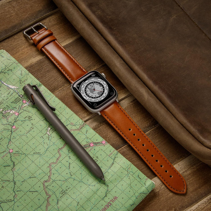 Archer Watch Straps - Uhrenarmbänder aus Hochwertigem Genarbtem Leder für Apple Watch Cognac/abgesti