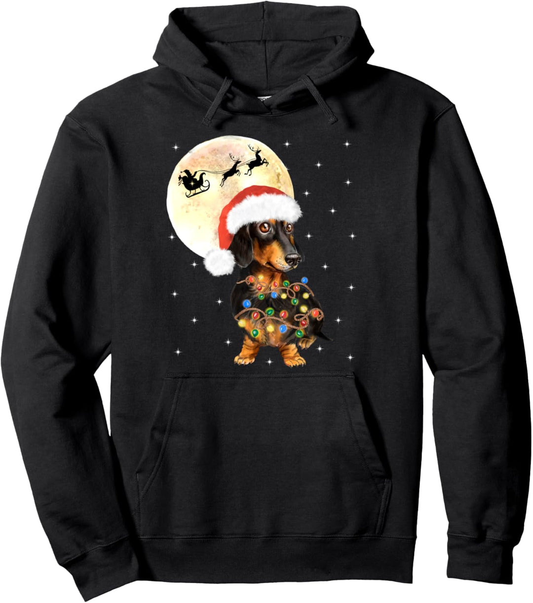 Dackel Weihnachten mit Lichter Vollmond Nikolausmütze Dackel Pullover Hoodie