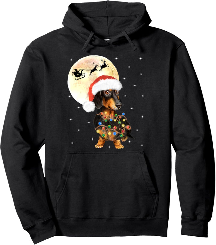 Dackel Weihnachten mit Lichter Vollmond Nikolausmütze Dackel Pullover Hoodie