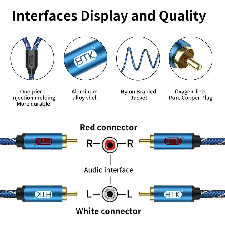 EMK Cinch Kabel, 2Cinch auf 2 Cinch Stecker zu Stecker RCA Stereo Audiokabel R&L Nylon geflochtenes