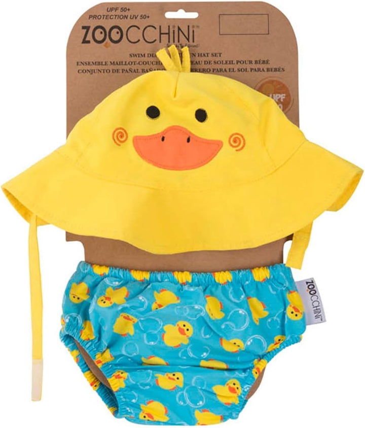 ZOOCCHINI LSF 50+ Baby Schwimmwindel & Sonnenhut Set, Pfützen die Ente, 3-6 Monate