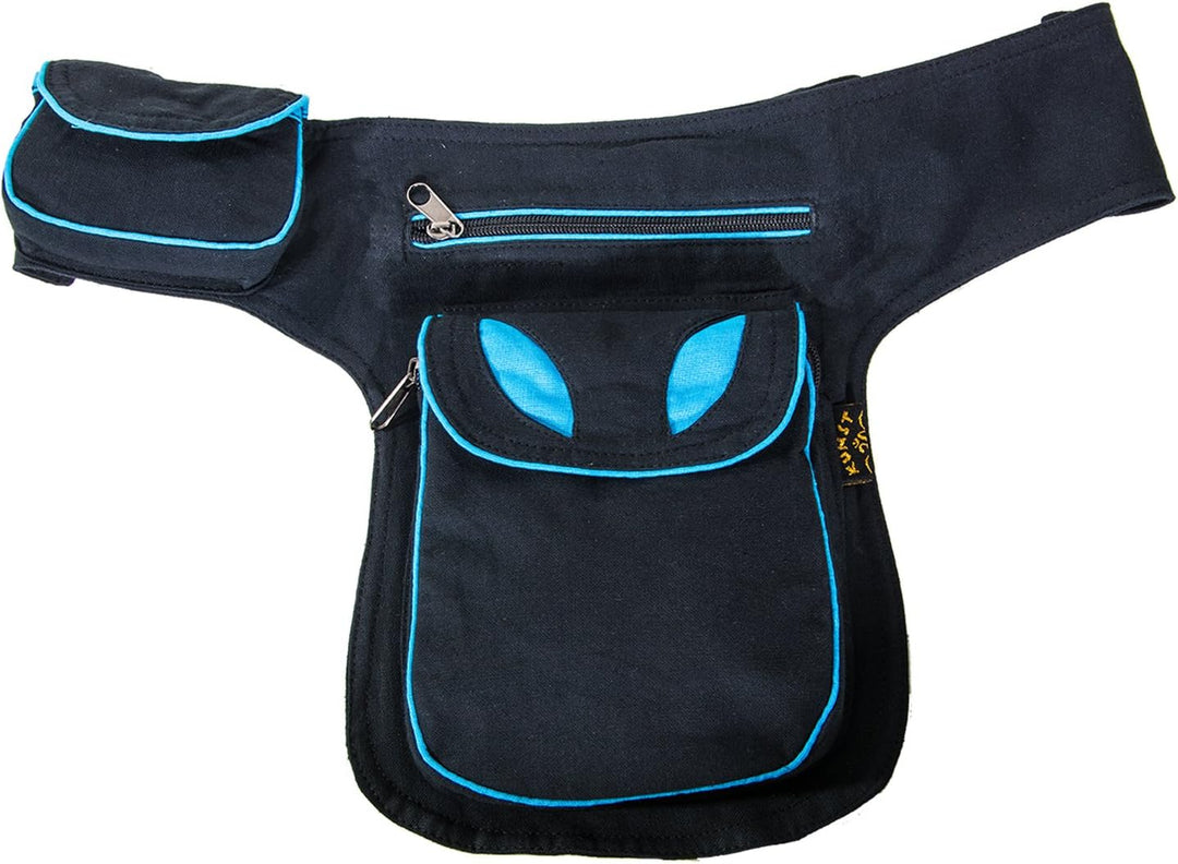 Kunst und Magie Goa Schulter-Bauchtasche Gürteltasche Hippie PSY, Farbe:Schwarz/Blau Schwarz / Blau,