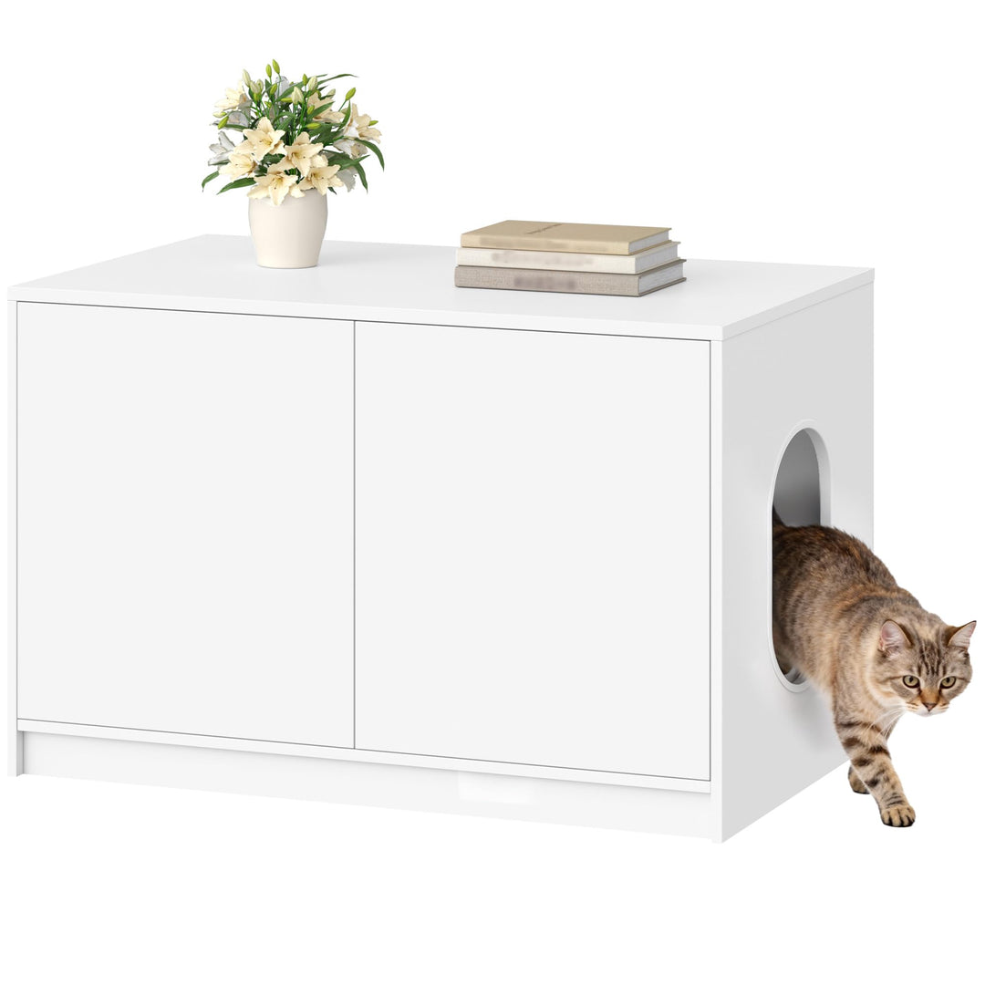 Fobyfurny Katzenklo Schrank, Versteckte Katzentoilette Möbel, Katzenschrank mit Drucktüren und Belüf