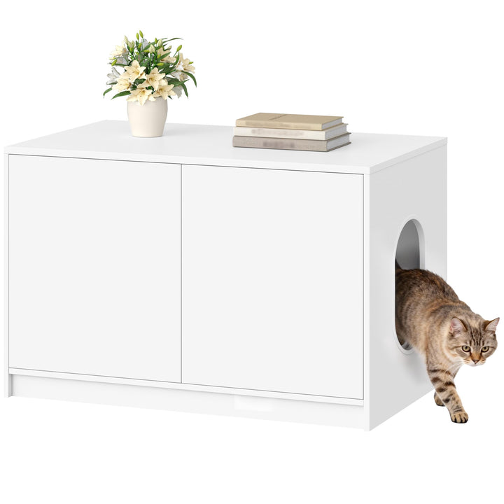 Fobyfurny Katzenklo Schrank, Versteckte Katzentoilette Möbel, Katzenschrank mit Drucktüren und Belüf