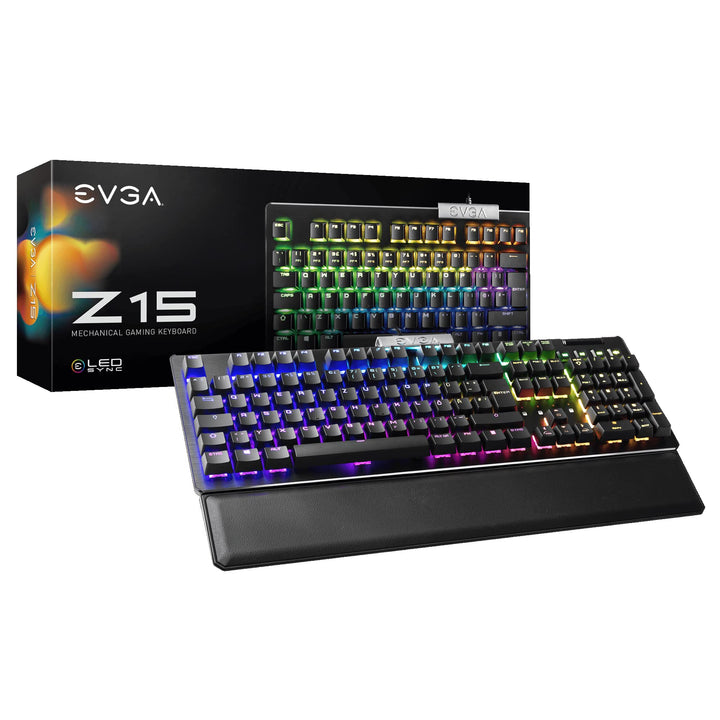 EVGA Z15 RGB Gaming Keyboard, RGB Backlit LED, Hot Swappable Mechanical Kailh Speed Silver Switches