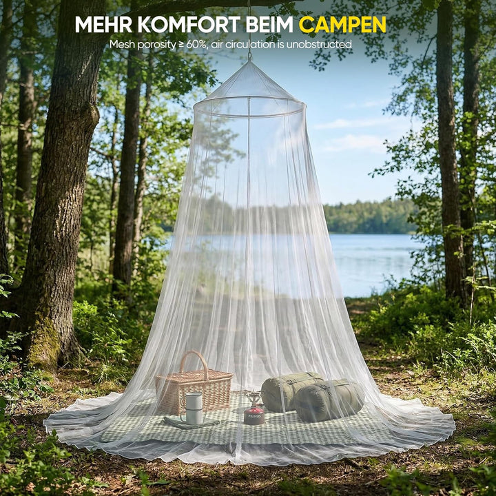 Sekey XXL Moskitonetz Doppelbett Rund, Mückennetz Bett Feinmaschig Mesh, Insektennetz für Innen und