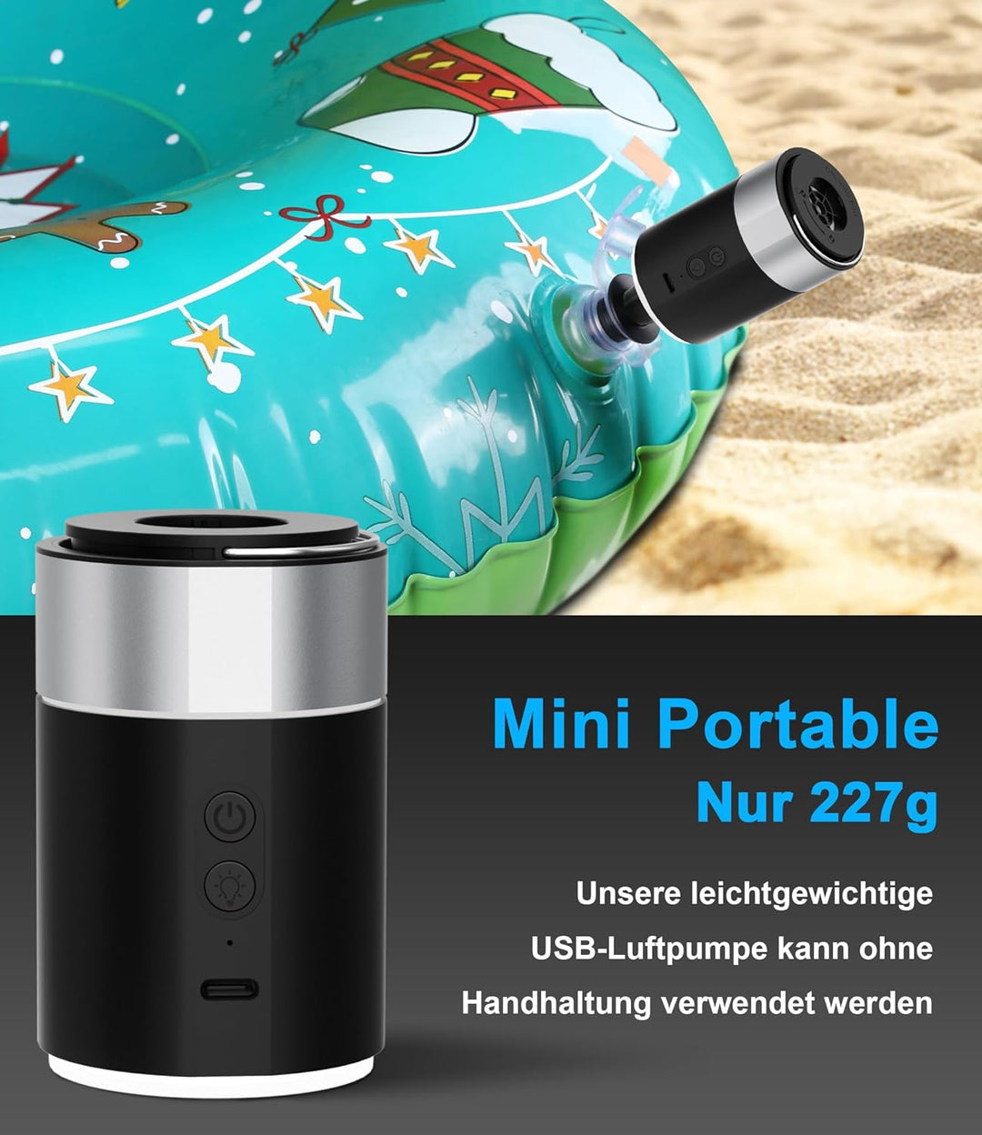Elektrische Luftpumpe mit 4000mAh Wiederaufladbare Akku Luftpumpe für Luftmatratze & Pool - Mini Luf