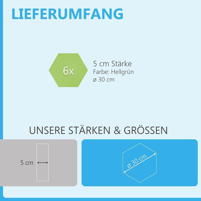 platino24 Schallabsorber Set Colore aus Basotect G+ mit Akustikfilz, 6 Absorberelemente Hexagon je Ø