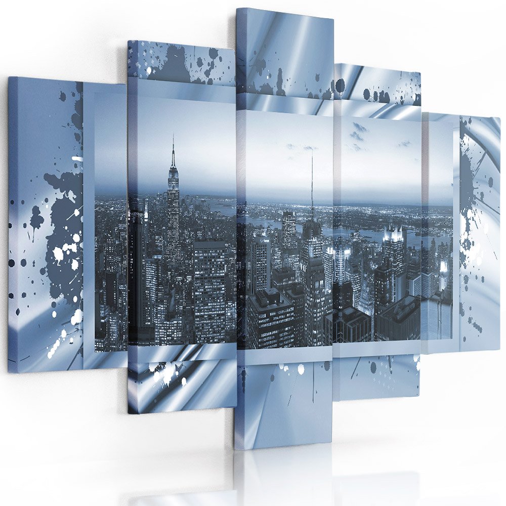 Feeby Frames, Leinwandbild Bilder Wand Bild - 5 Teile - Wandbilder Kunstdruck (New York City, BLAU)