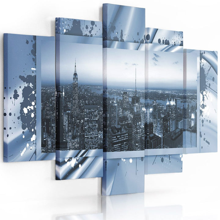 Feeby Frames, Leinwandbild Bilder Wand Bild - 5 Teile - Wandbilder Kunstdruck (New York City, BLAU)