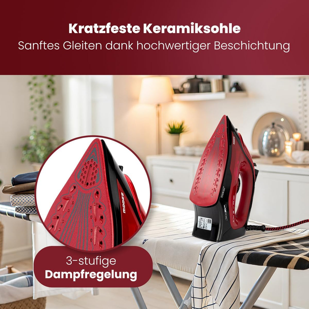 Clatronic® Dampfbügeleisen mit Keramiksohle | 2200W | Bügeleisen mit Dampf | 250ml Tank | schnelle A