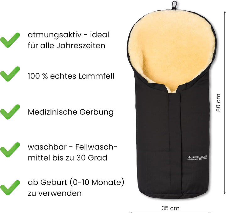 Hofbrucker Lammfell-Fusssack Eskimo für Babyschale, Kinderwagen, Buggy/Universeller Winterfusssack/F