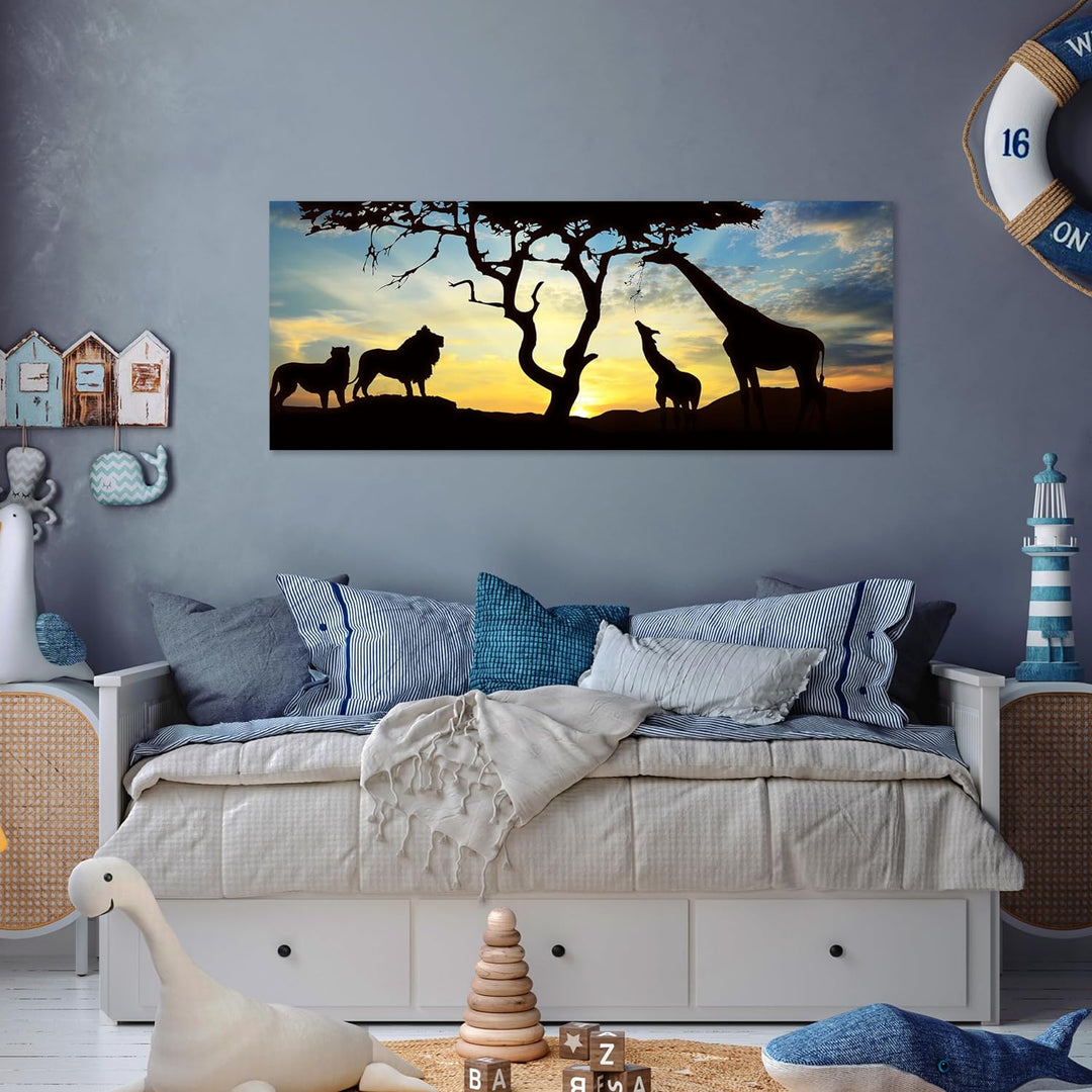 wandmotiv24 Leinwandbild Afrikanische Schatten 100x40cm (BxH) Bilder auf Leinwand, Dekoration Wohnun
