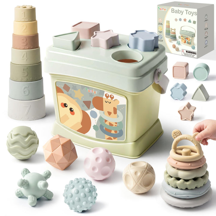 Vanplay Babyspielzeug ab 6 Monate, Montessori Spielzeug Baby 4 IN 1 Motorikspielzeug, Stapelbecher,