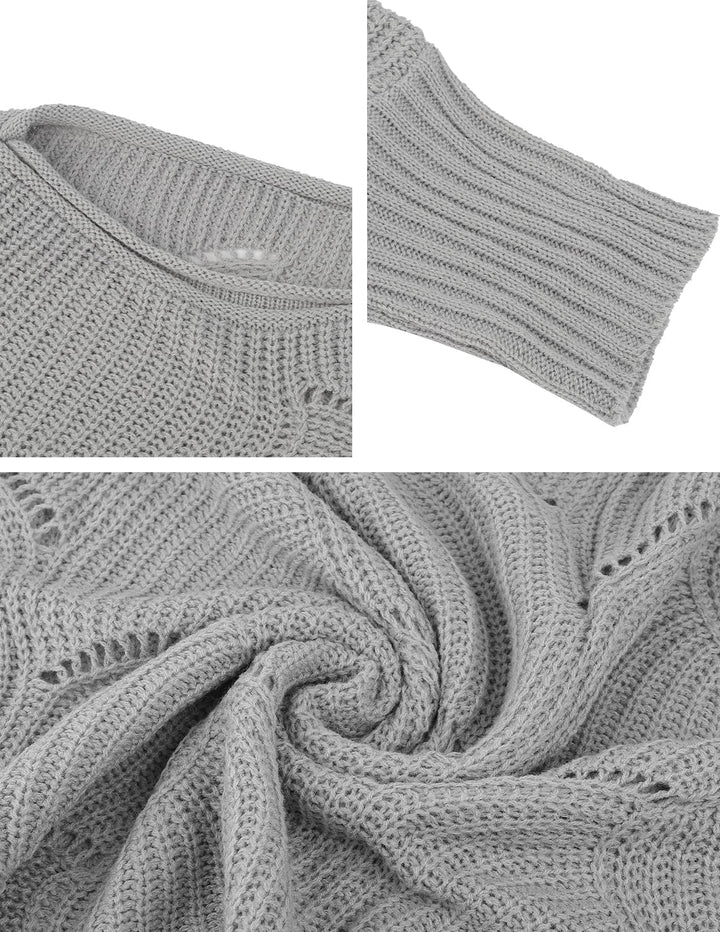 QUNERY Strickpullover Damen Winterpullover Knitted Rundhals Lose Pulli Damen Oversize Fledermausärme